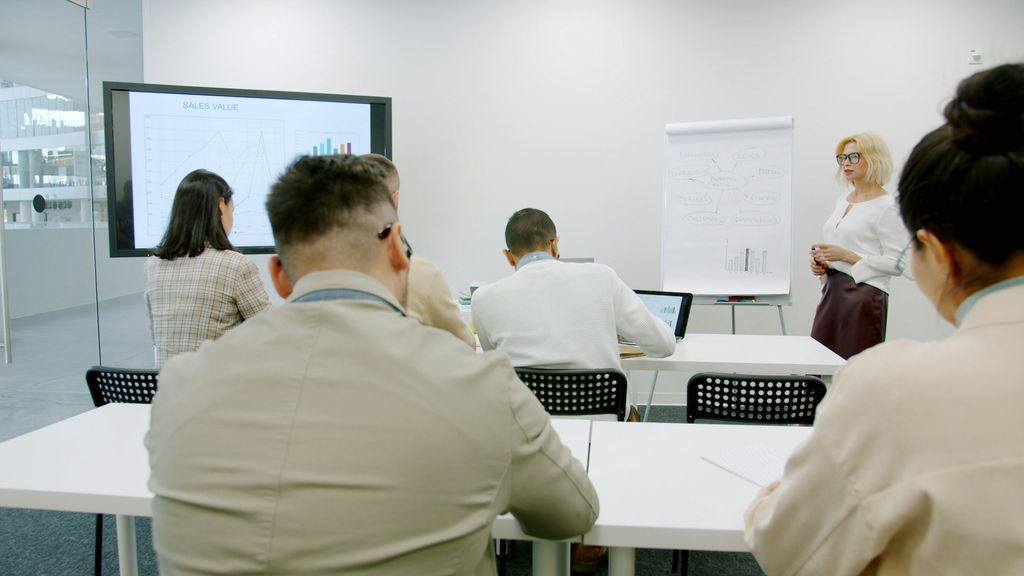 Business professionals at a training presentation