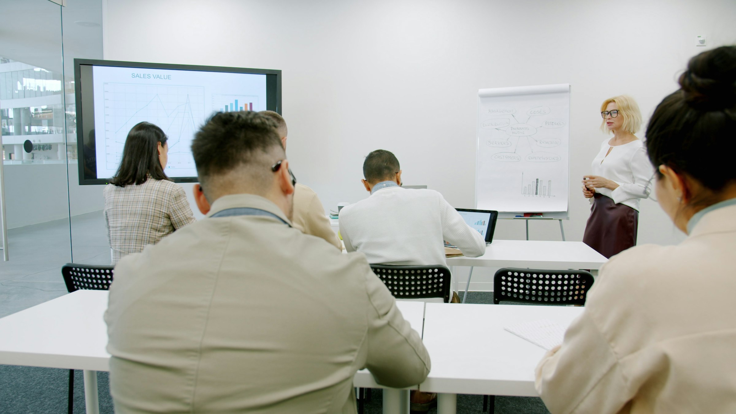 Business professionals at a training presentation